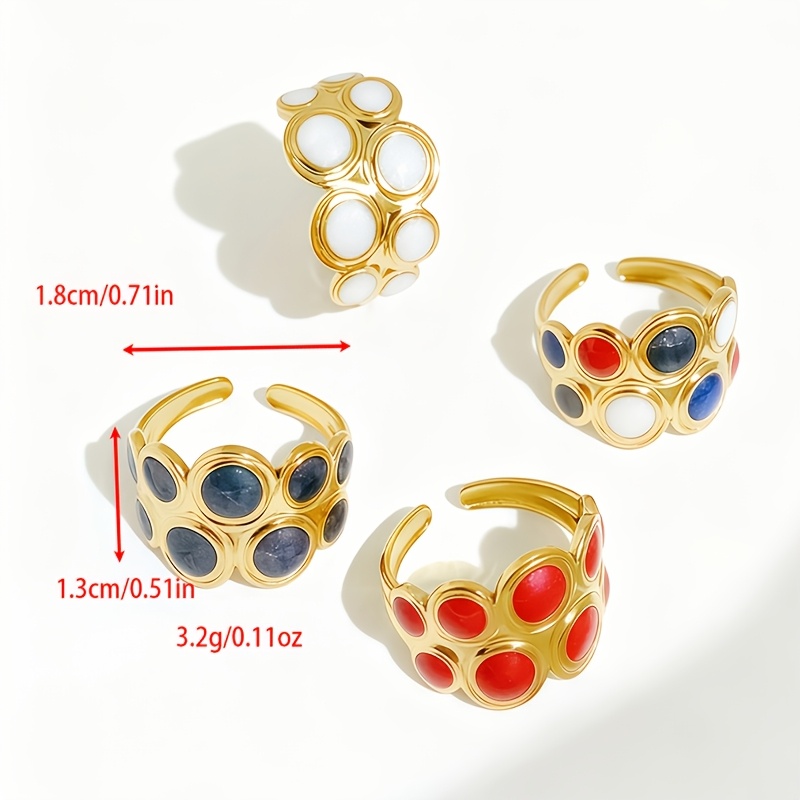 Women's Colorful Polka Dot Golden Stainless Steel Opening Ring